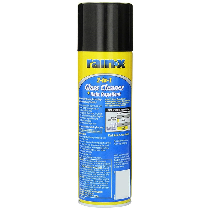 Rain-X Glass Cleaner & Rain Repellant Spray back can label.