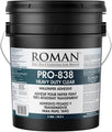 Black paint bucket labeled 'Roman Pro-838 Heavy Duty Clear' on a white background
