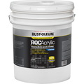 White 5 gallon paint bucket with Rust-Oleum ROC Acrylic label on a white background Gloss Black