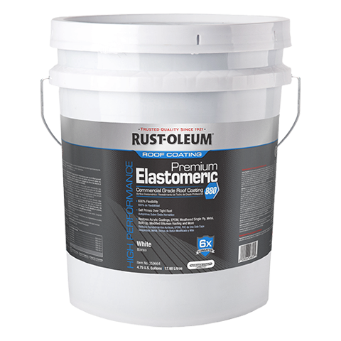 Rust-Oleum Premium Elastomeric roof coating bucket on a white background