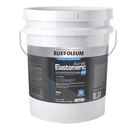 White paint bucket with Rust-Oleum label on a white background