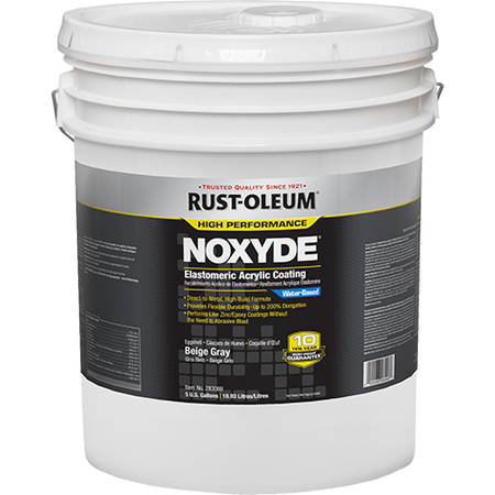 White paint bucket with Rust-Oleum Noxyde label on a white background