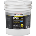 White 5 gallon paint bucket with Rust-Oleum ROC Acrylic label on a white background Safety Yellow