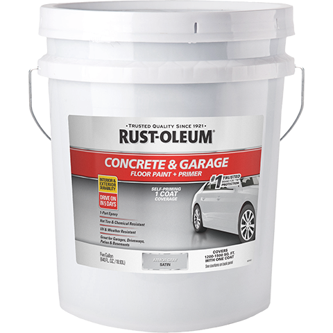 Rust-Oleum concrete and garage floor paint primer Armor Gray container on a white background