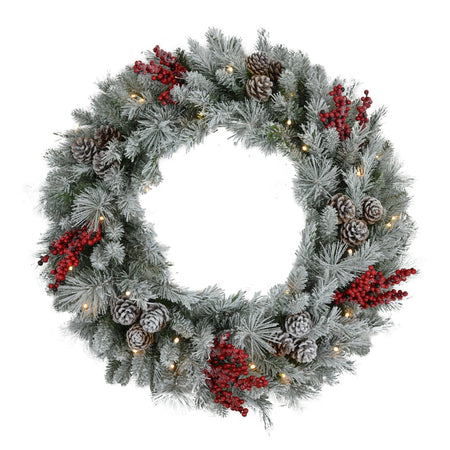 Celebrations Home 30 in. D LED Prelit Warm White Mixed Pine & Berry Wreath SFRBWR-30BO-WWA - Box of 4