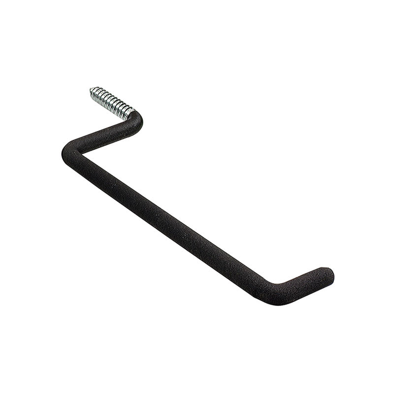 Black metal handle with a spring on a white background