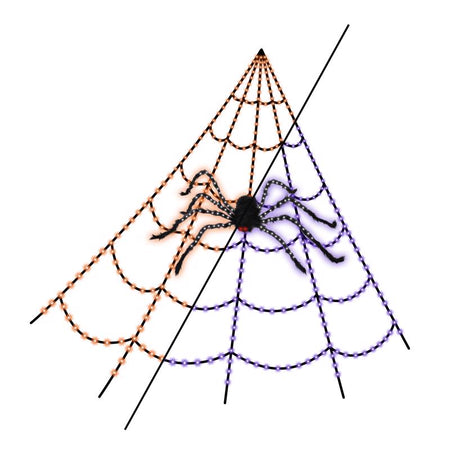 Lighted spider web with a spider on a white background