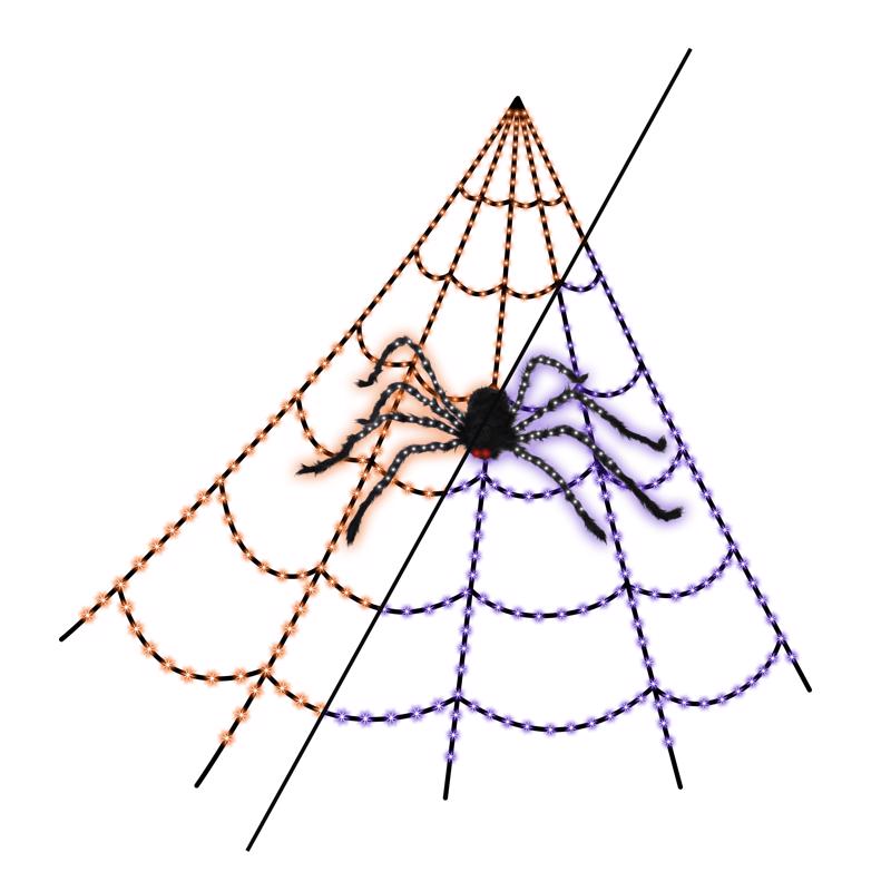 Lighted spider web with a spider on a white background