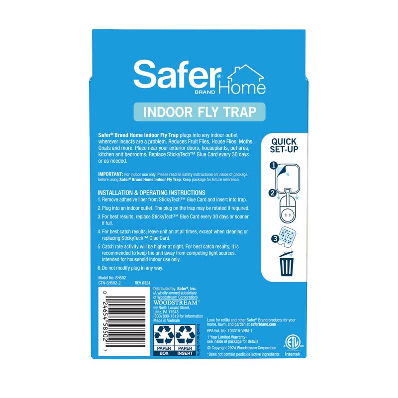 Safer Indoor Flying Insect Trap SH502 back label
