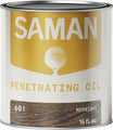 Can of Saman Penetrating Oil with gold and white label and midnight color swatch