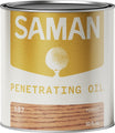 Can of Saman Penetrating Oil with a wooden terrace color label on a white background