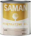 Can of Saman Penetrating Oil with gold and white label and pyramid color swatch