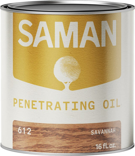 Can of Saman Penetrating Oil with Savannah finish on a white background