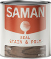 Can of Saman Seal, Stain & Poly in Ebony color on a white background