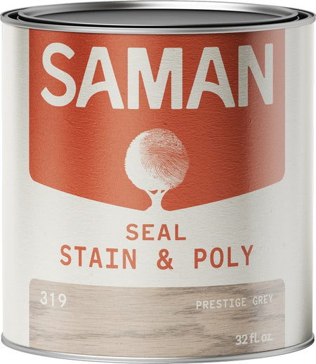 Can of Saman Seal, Stain & Poly in Prestige Grey color