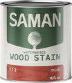 Can of Saman water-based wood stain with cherry color option