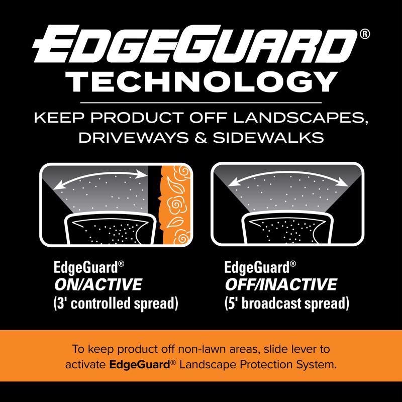 Scotts Turf Builder EdgeGuard Mini Broadcast Spreader 76121 edgeguard technology infographic