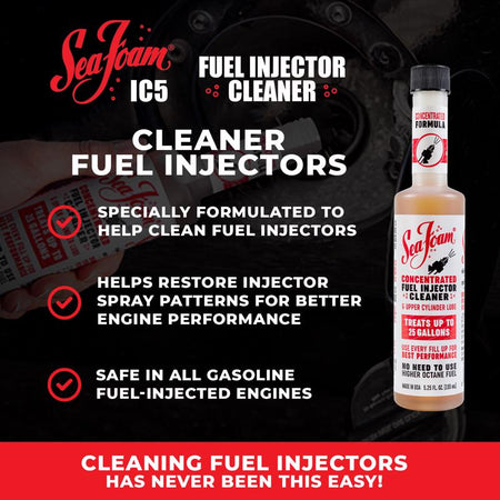 SeaFoam IC5 Gasoline Fuel Injector Cleaner Product Highlight Infographic