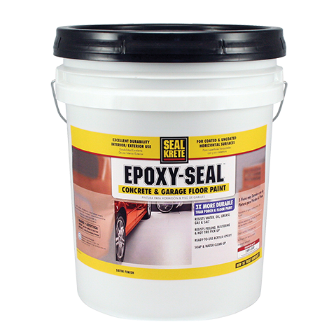 5 gallon Bucket of Seal Krete Epoxy-Seal concrete and garage floor paint on a white background
