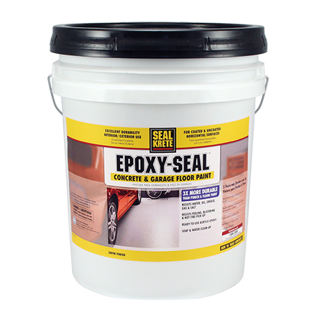 5 gallon Bucket of Seal Krete Epoxy-Seal concrete and garage floor paint on a white background