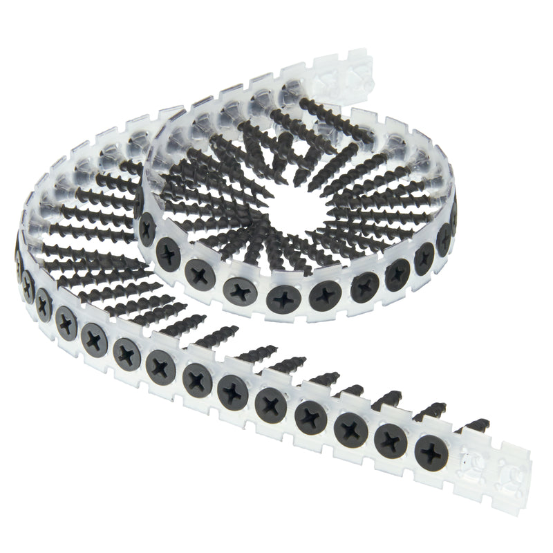 Senco DuraSpin Collated Drywall Screws shown unrolled on a white background.