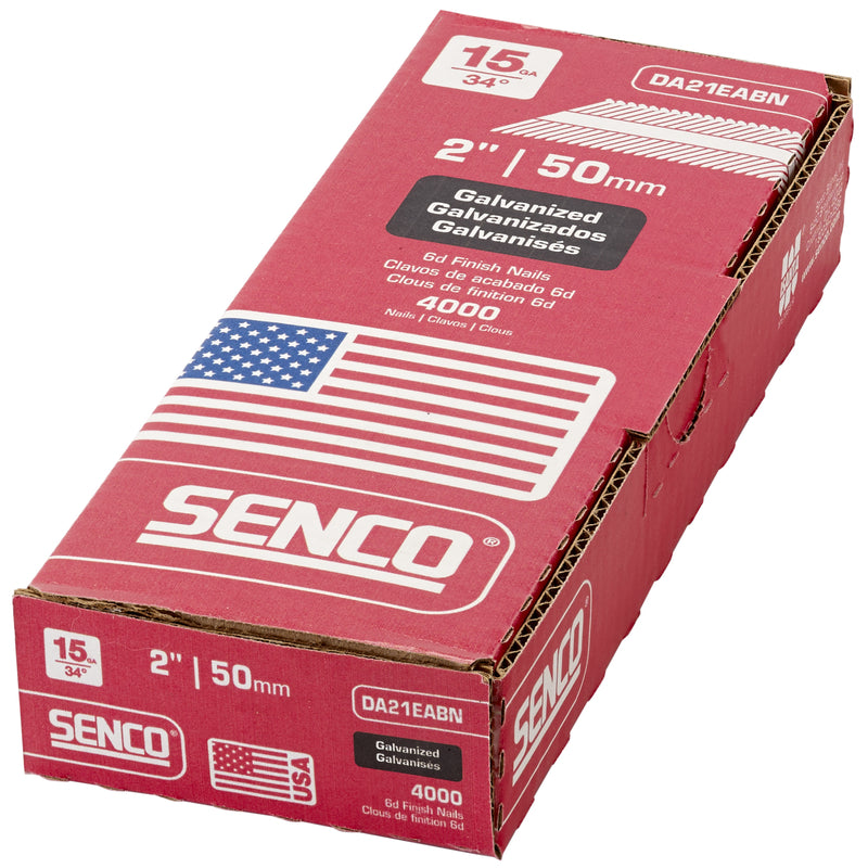 Senco 2 Inch 15 Ga. Galvanized Angled Finish Nails Box of 4000 DA21EABN on a white background