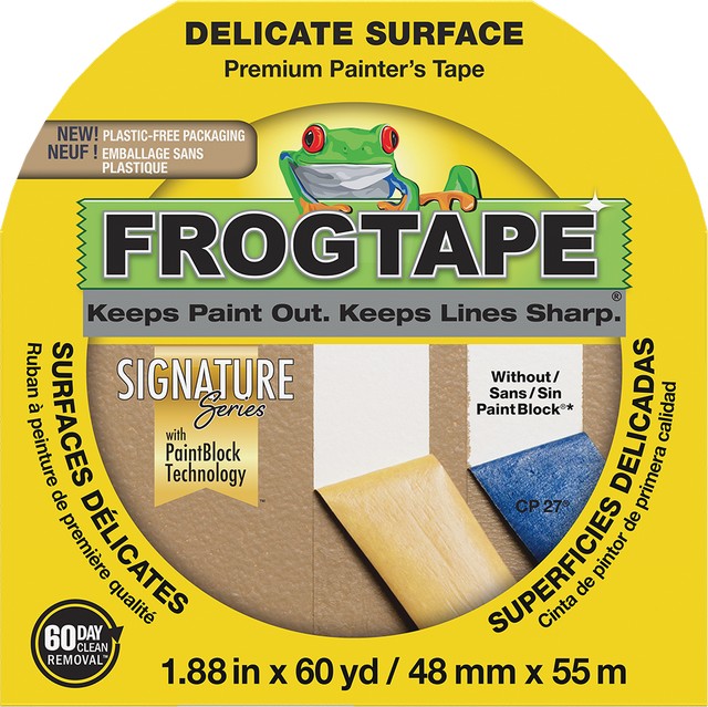 Frogtape 2 Inch premium painter's tape packaging with a yellow background