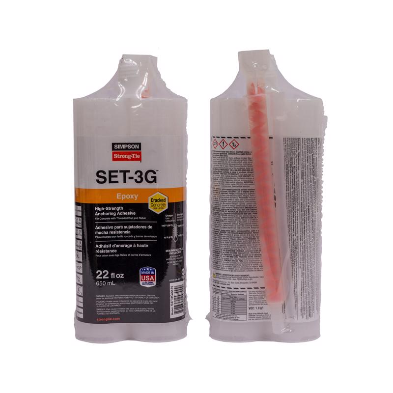 Simpson Strong-Tie SET-3G Plastic Concrete Anchoring Epoxy Paste showing front and back of package.