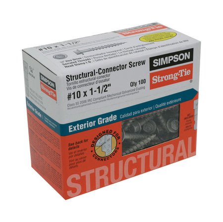 Simpson Strong Tie Structural Connector Screws 10 x 1-1/2 Inch 100 Pack