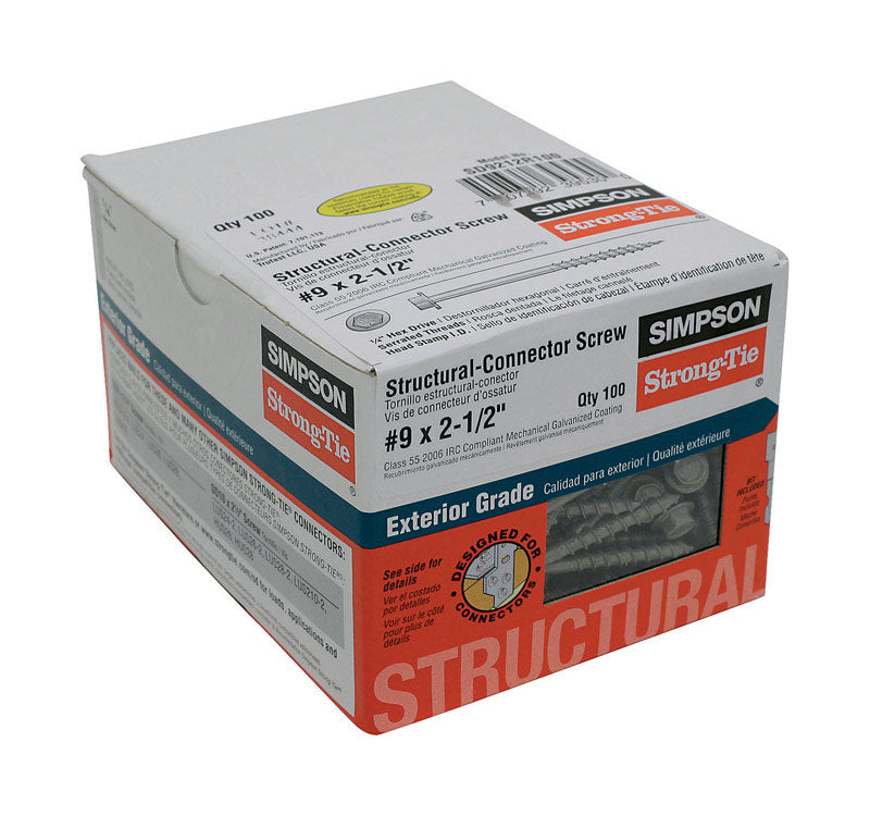 Simpson Strong Tie Structural Connector Screws 9 x 2-1/2 Inch 100 Pack