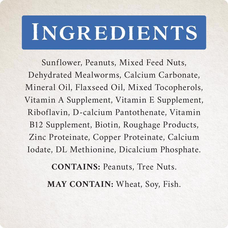 Songbird Selections Premium Protein with Mealworms Wild Bird Food ingredients