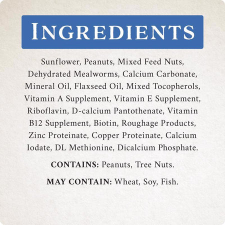 Songbird Selections Premium Protein with Mealworms Wild Bird Food ingredients