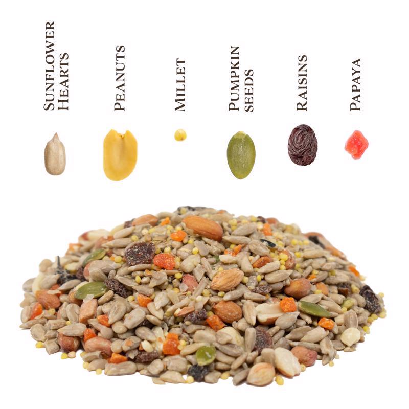 Songbird Selections No Waste Supreme Wild Bird Food seed types infographic
