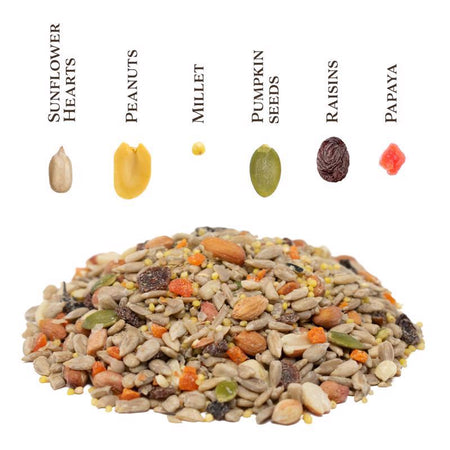 Songbird Selections No Waste Supreme Wild Bird Food seed types infographic