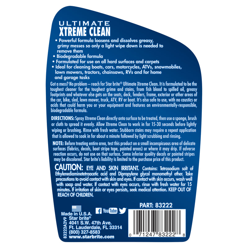 Star Brite Ultimate Xtreme Clean Spray label on back of bottle.