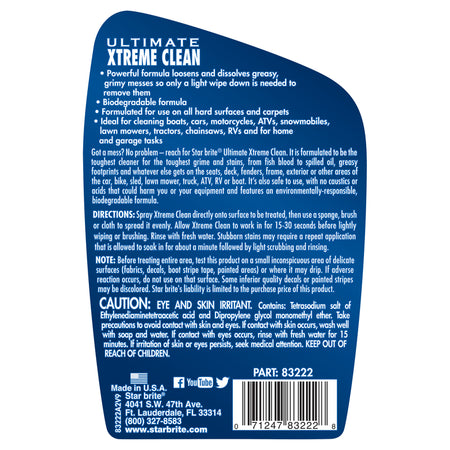 Star Brite 083222P Ultimate Xtreme Clean back label