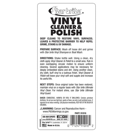 Back label of the Star Brite Vinyl Polish and Restorer 16 Oz 091016