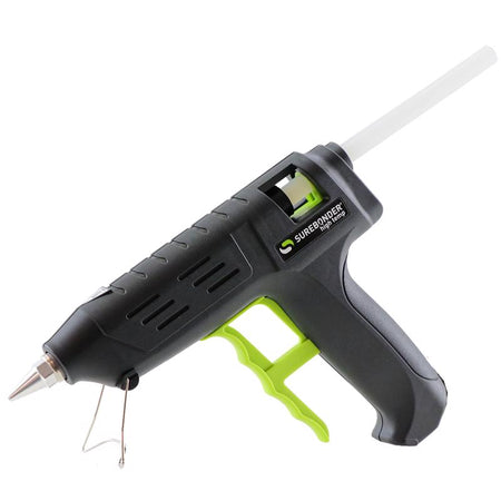 Surebonder HE-750W Professional Series High Temperature Glue Gun shown on the stand with glue stick inserted.