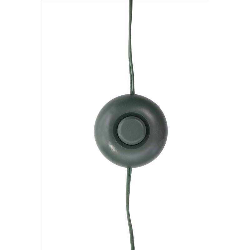 Dark green switch pendant with a central round component on a white background