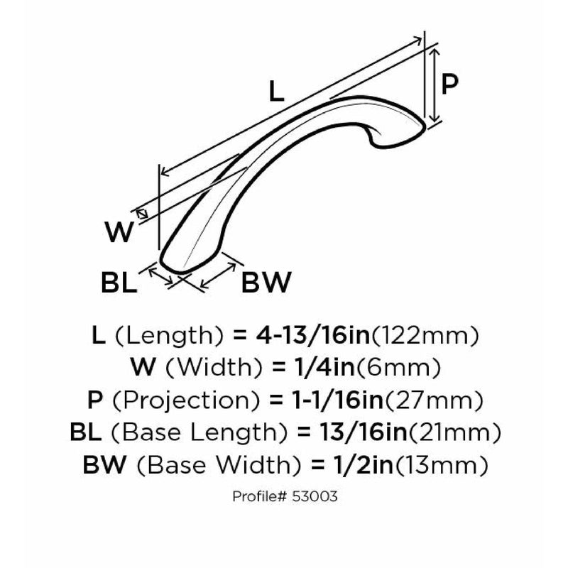 Technical drawing for the Amerock 53003 Allison 3-3/4 in. Cabinet Pull with dimensions labeled