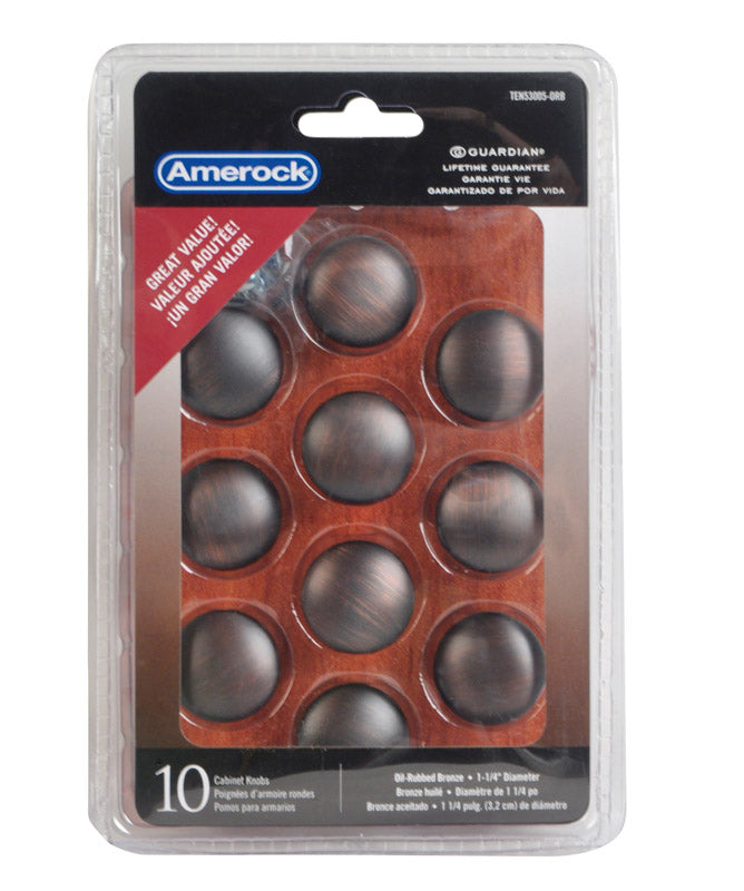 Pack of Amerock 10BX53005ORB cabinet knobs in oil-rubbed bronze finish on a white background