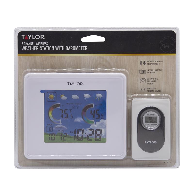 Taylor Wireless Weather Station with Barometer 1513 in manufacturer packaging on a white background