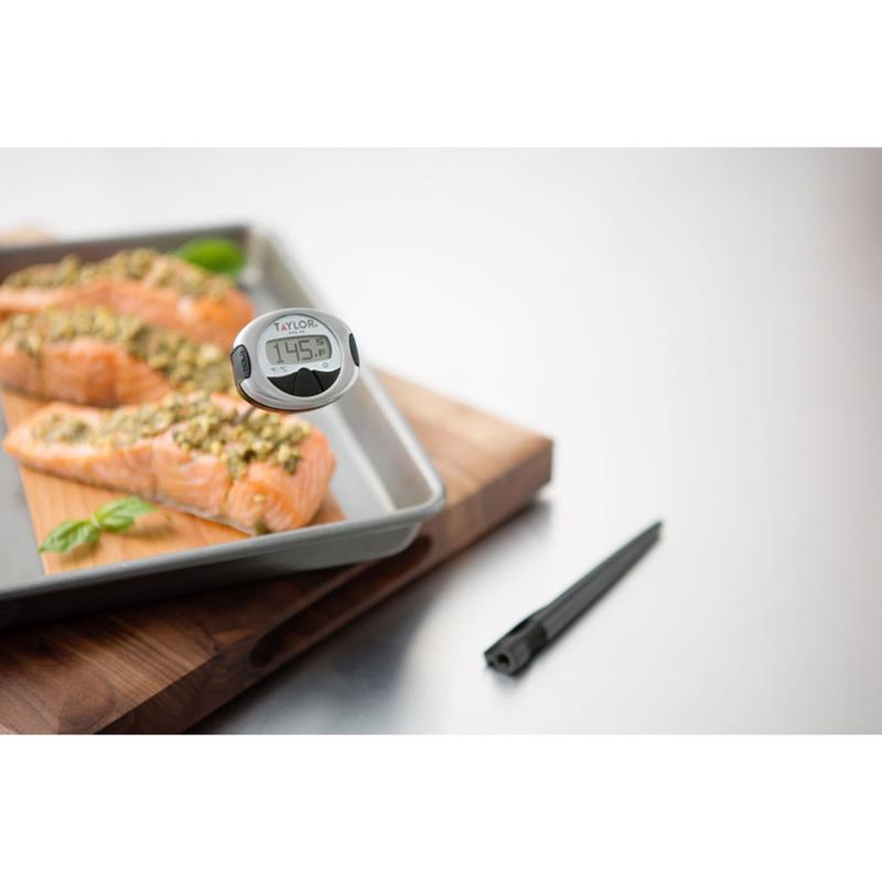 Checking the temperature of fish with the Taylor 508 Connoisseur Digital Instant Read Thermometer