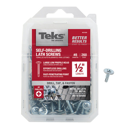 Teks Phillips Truss Head Tapping Lath Screws - Metal or Lath to Metal 1/2 inch 260 Pack