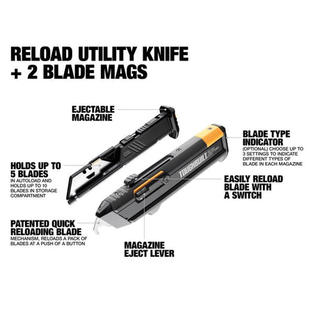 ToughBuilt Retractable Reloading Utility Knife Product Features