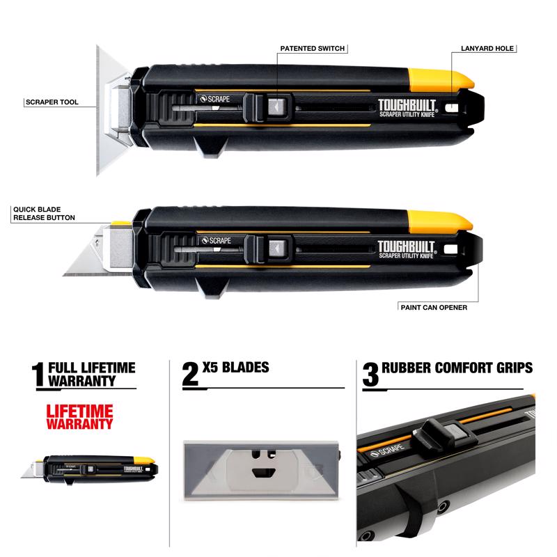 ToughBuilt Sliding Scraper Utility Knife Product Highlights