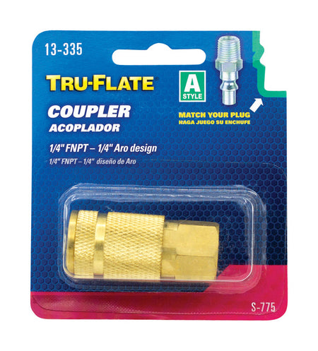 Tru-Flate Female 1/4 Inch Air Coupler 13-335 in manufacturer packaging on a white background