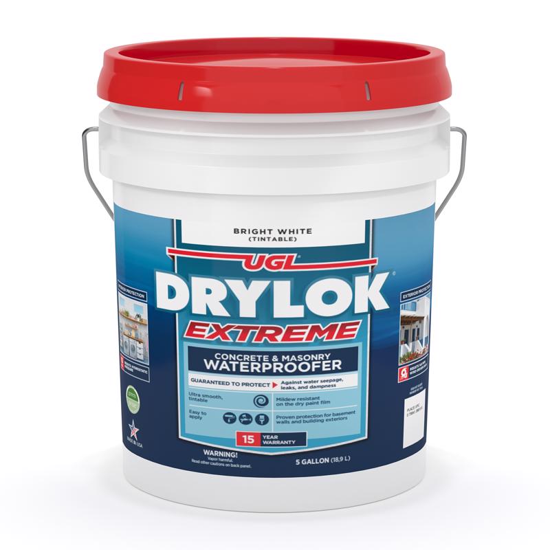 Drylok Extreme concrete and masonry waterproofer 5 gallon bucket with red lid on a white background