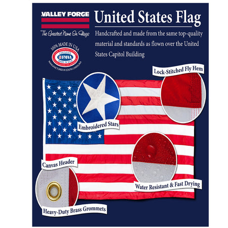 Valley Forge American Flag 48 in. H X 72 in. W US4PN product highlights
