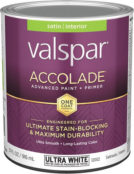 Valspar Accolade Satin Finish Ultra White Interior Paint & Primer 12002 Quart